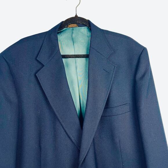 STAFFORD Men’s 46R Woven Wool Blend Navy Blue Sport Jacket Gold Crest Buttons - Picture 2 of 8